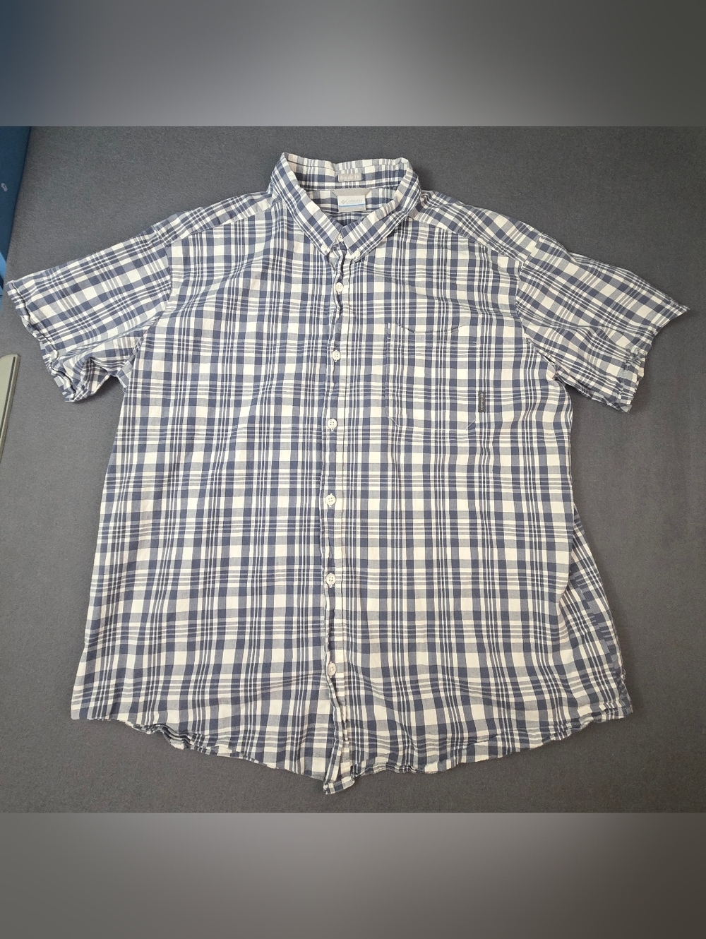 Columbia Men's Adult Sz XXL Button Shirt Short Sleeve Plaid Blue Regular Fit